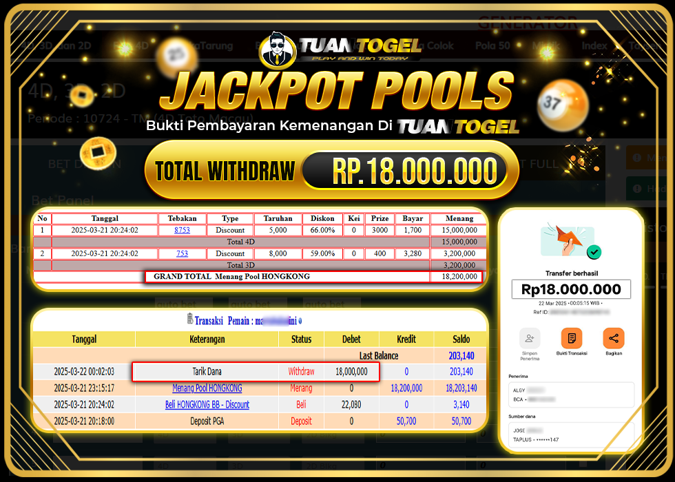 TUANTOGEL JACKPOT TOGEL HONGKONG Rp18.000.000, - LUNAS